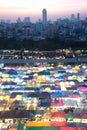 Sunset scenic of Aerial view of Bangkok night market. Royalty Free Stock Photo