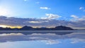 Sunset at scenic Bonneville salt flats at Utah and Nevada border Royalty Free Stock Photo