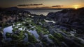 Sunset on scenic rocky beach on West coast of Scotland