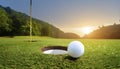 Sunset Score. Golf Ball's Last Roll. Royalty Free Stock Photo