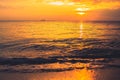 Sunset sea beach dusk orange sky in summer season Royalty Free Stock Photo