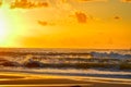 Sunset in the sea Bright sun in the sky. Beach. Royalty Free Stock Photo