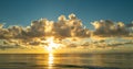 Sunset sea. Calm sea with sunset sky through the clouds over. Meditation ocean and sky background. Tranquil seascape Royalty Free Stock Photo