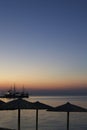 Sunset On The Sea With Docked Ship Royalty Free Stock Photo