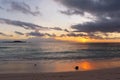 Sunset on the sea with coconut on the beach