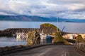 Sunset on the sea fjord in Iceland