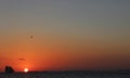 Sunset at sea, Florida USA in the background the sailboat crosses the horizon