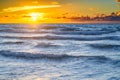 Sunset sea landscape. Colorful beach sunrise with calm waves. Sunrise over the sea and beautiful clouds. Nature sea sky Royalty Free Stock Photo