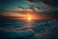 Sunset sea landscape. Colorful beach sunrise with calm waves. Sunrise over the sea and beautiful clouds. Nature sea sky. Sunrise Royalty Free Stock Photo