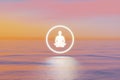 Sunset Sea Meditation 3D Rendering. Meditation person in circle levitate over the sea