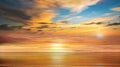 Sunset at sea  orange gold lilac pink yellow blue colorful  clouds reflection on water wave ,dramatic fluffy clouds at  evening sk Royalty Free Stock Photo