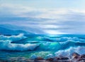 Sunset on the sea, painting by oil on canvas Royalty Free Stock Photo