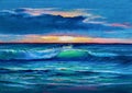 Sunset on the sea, painting by oil on canvas Royalty Free Stock Photo