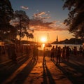 sunset sea,people relax ,yacht boat on sea water,