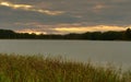 Sunset at a sea with reed at autumn in Mecklenburg-West Pomerania Germany Europe