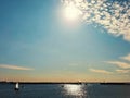 Sunset at the sea  Relaxing seascape blue sky with wide   rock on horizon    holiday background cityscape  ,travel to Europa ,Balt Royalty Free Stock Photo