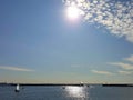 Sunset at the sea  Relaxing seascape blue sky with wide   rock on horizon    holiday background cityscape  ,travel to Europa ,Balt Royalty Free Stock Photo