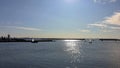 Sunset at the sea  Relaxing seascape blue sky with wide   rock on horizon    holiday background cityscape  ,travel to Europa ,Balt Royalty Free Stock Photo