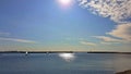 Sunset at the sea  Relaxing seascape blue sky with wide   rock on horizon    holiday background cityscape  ,travel to Europa ,Balt Royalty Free Stock Photo