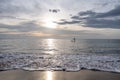 Sunset on the sea with silhouette of man with a Paddle on a SUP board Royalty Free Stock Photo