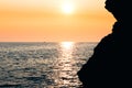 Sunset at sea. Sun reflecting out of the water Royalty Free Stock Photo