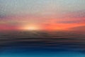 Sunset at sea sunlight night sky moon light skyline evening light reflection on seawater gold summer sunset city panorama on horiz Royalty Free Stock Photo