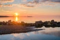 Sunset on the sea, a type on port