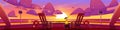 Sunset sea view from cruise ship deck cartoon Royalty Free Stock Photo