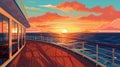 Sunset sea view from cruise ship deck illustration AI Generated Royalty Free Stock Photo