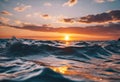 sunset at sea with waves close up in ocean waves and sunlight reflecting on the water Royalty Free Stock Photo