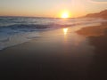 Sunset Sea Waves Foam Splash In Summer Preveza Vrahos Greece