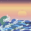 Sunset & sea waves in japanese style