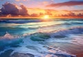 sunset on sea, waves,sky. Oil painting . Royalty Free Stock Photo