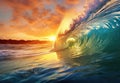 sunset on sea, waves,sky. Oil painting . Royalty Free Stock Photo