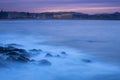 Sunset in the sea with Zurriola beach in the city of San Sebastian Royalty Free Stock Photo