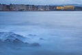 Sunset in the sea with Zurriola beach in the city of San Sebastian, Basque Country Royalty Free Stock Photo