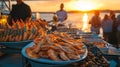 Sunset Seafood Soiree on the Pier . Royalty Free Stock Photo