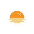 Sunset seagull fly ocean symbol logo vector
