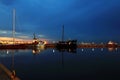 Sunset in the seaport of Odessa. Night views of piers and ships. Royalty Free Stock Photo