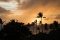 Sunset Seascape with Orange Clouds and Sun on Ocean Horizon with Royalty Free Stock Photo