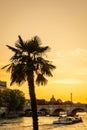 Sunset on the Seine in Paris, France, with the Eiffel tower in the background Royalty Free Stock Photo