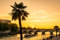 Sunset on the Seine in Paris, France, with the Eiffel tower in the background Royalty Free Stock Photo