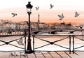 Sunset on Seine river from Pont des arts in Paris Royalty Free Stock Photo