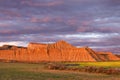 Sunset in the semi-desert Bardenas, eroded mountains, Natural Pa