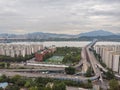 Sunset in Seoul. Aerial Cityscape. South Korea. Skyline of City. Han River in Background Royalty Free Stock Photo