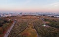 Sunset in Seoul. Aerial Cityscape. South Korea. Skyline of City. Mapo District. Haneul Park in Background. Han River Royalty Free Stock Photo