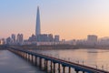 Sunset of Seoul Subway and Lotte Tower, South korea.