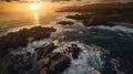 Sunset Serenade: Awe-Inspiring Aerial View of a Rocky, Rugged Coastline at Dusk