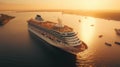 Sunset Serenade: A Cruise Ship Sails into Golden Hour with Celebratory Rooftop Cheers