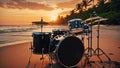 Sunset serenade drum set on the beach